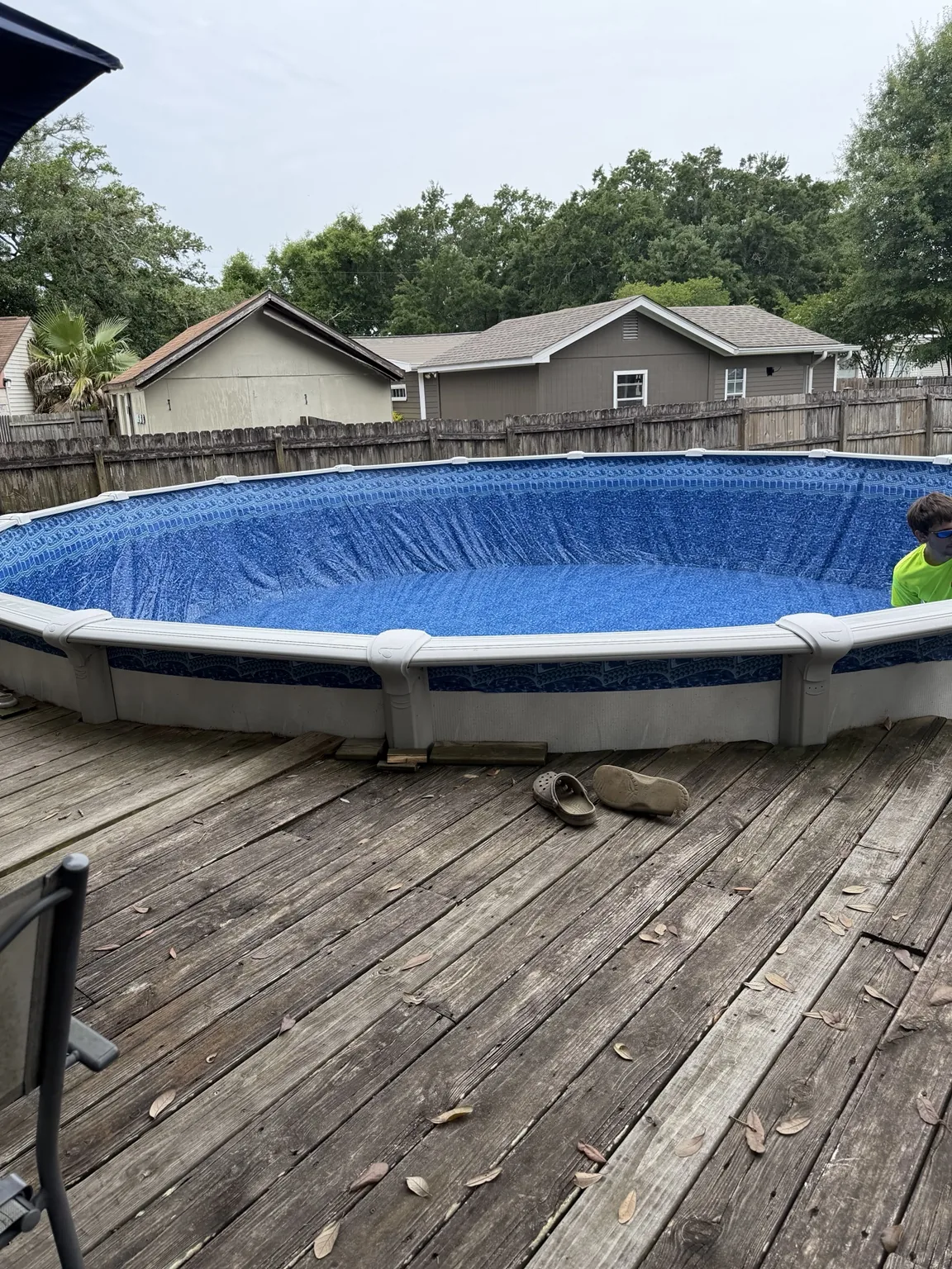New above-ground pool liner installed