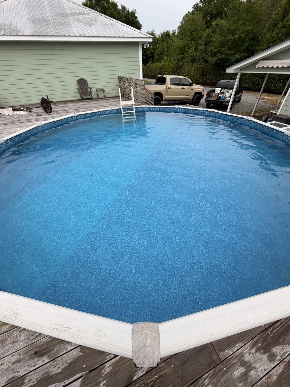Clear backyard pool after maintenance